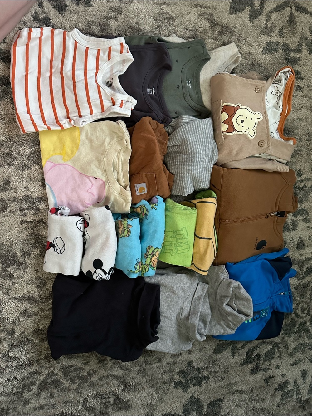 18 Piece 12 Month Lot, Carters, Carhartt, Disney, etc.
